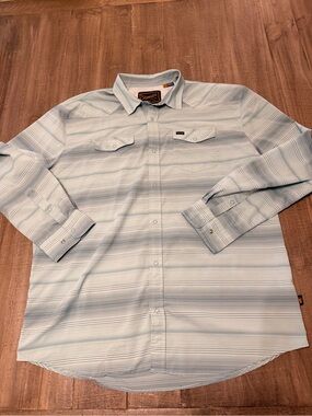 Howler Brothers H-Bar-B Tech Shirt in Blue Martin Stripe/Dusk Daze Men’s Size XL